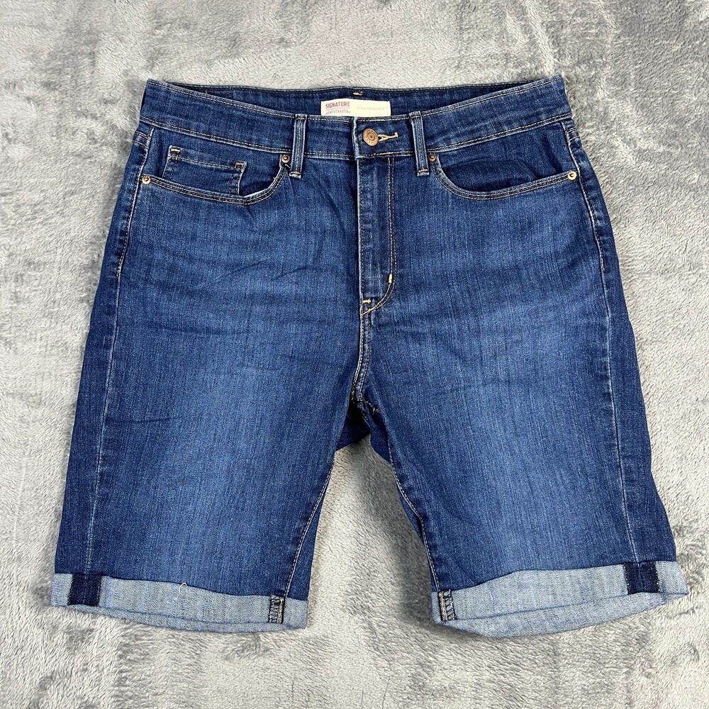 Signature by Levi Strauss & Co Bermuda Shorts Womens 12 Blue Cotton Dark Wash